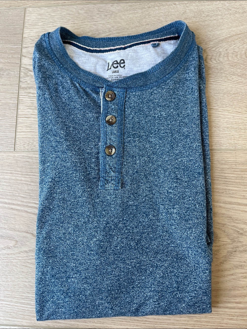 Lee Blue Heathered Henley with Button Placket